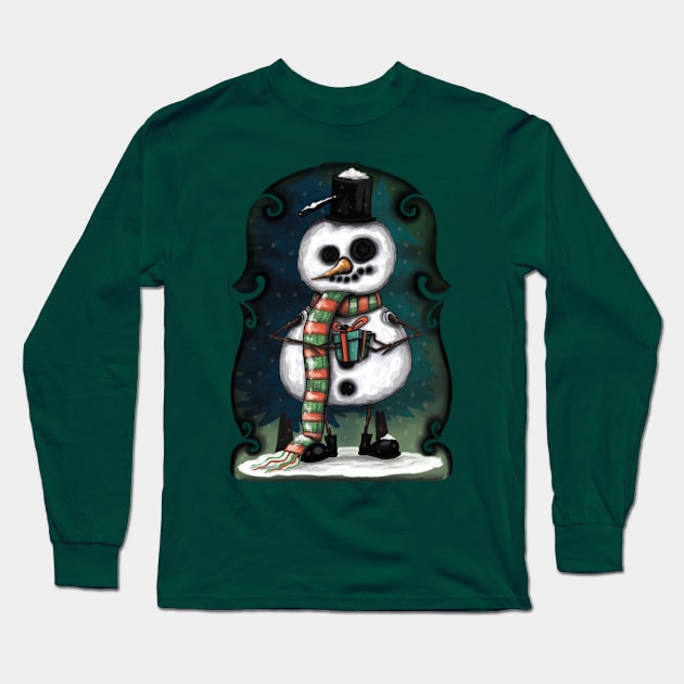 Snowman Long Sleeve T-Shirt by Raluca Iov